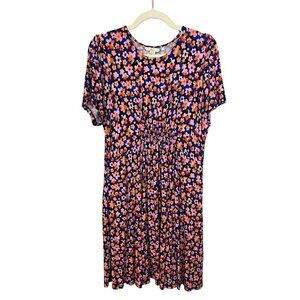 BODEN Women's Short Sleeve Daisy Jersey Dress Multicolor Pockets 12